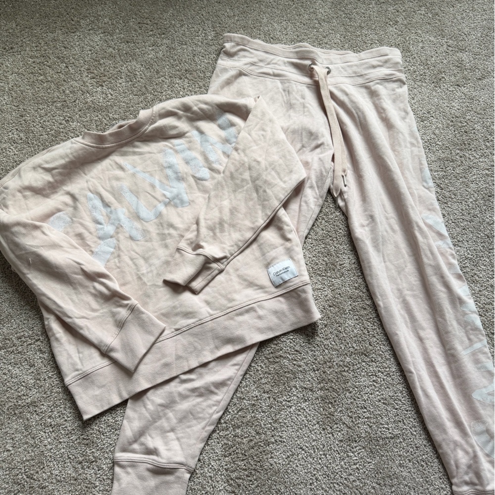 Blush Pink Calvin Klein Crew & Jogger Set